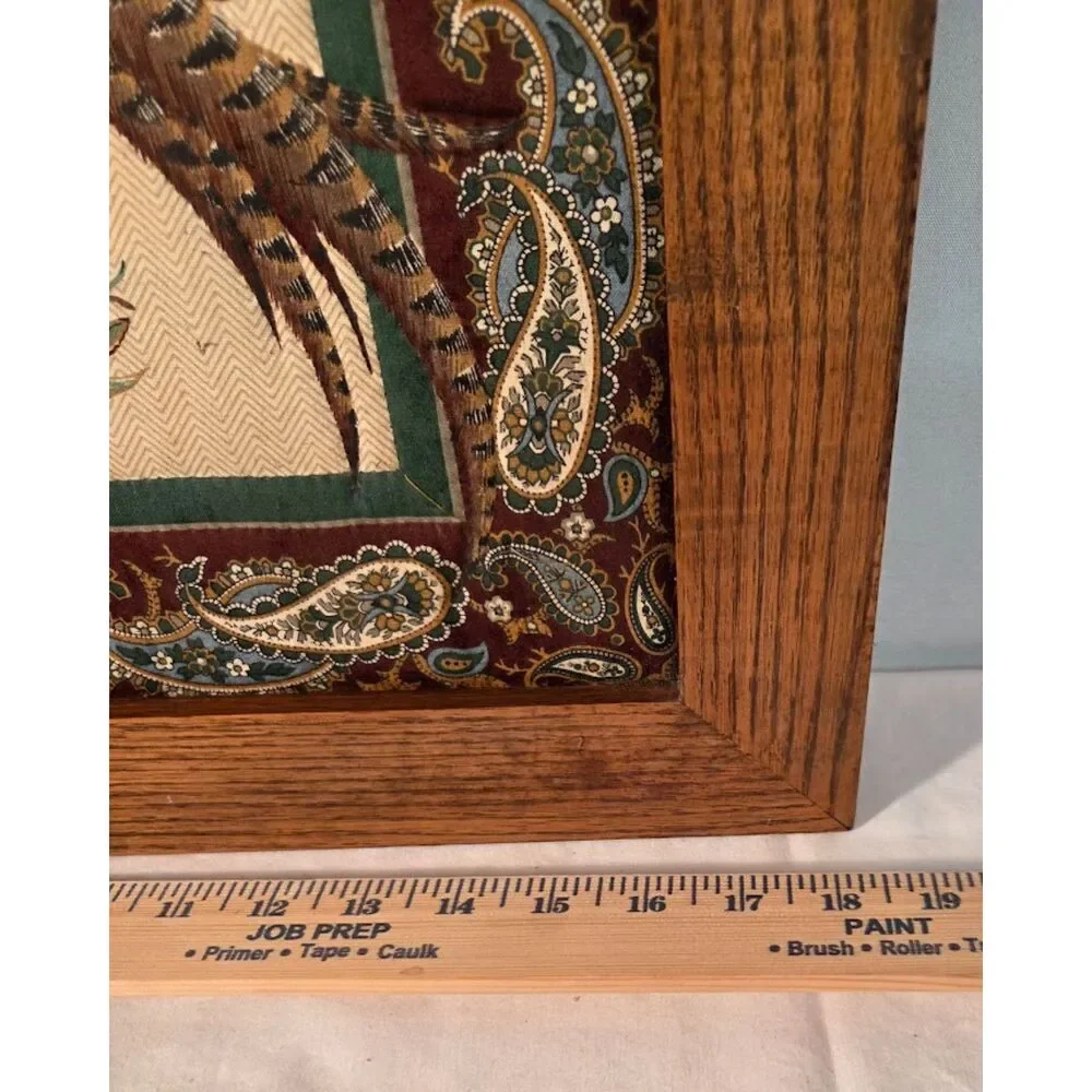 Vintage Framed Pheasant Textile Wall Art Rustic Country Decor